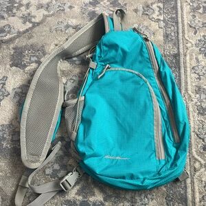 Eddie Bauer Turquoise Sling Backpack with Gray Details
